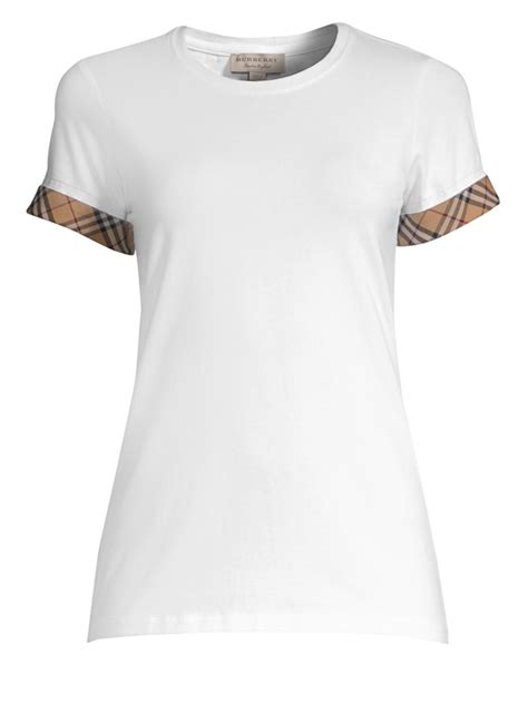 burberry kabini check cuff tee|NEW Burberry Women Kabini Check Cuff Short Sleeved White .